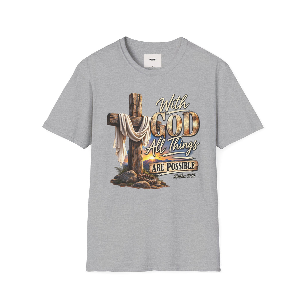 With God All Things Are Possible T‑Shirt — Christian Cross Faith Shirt