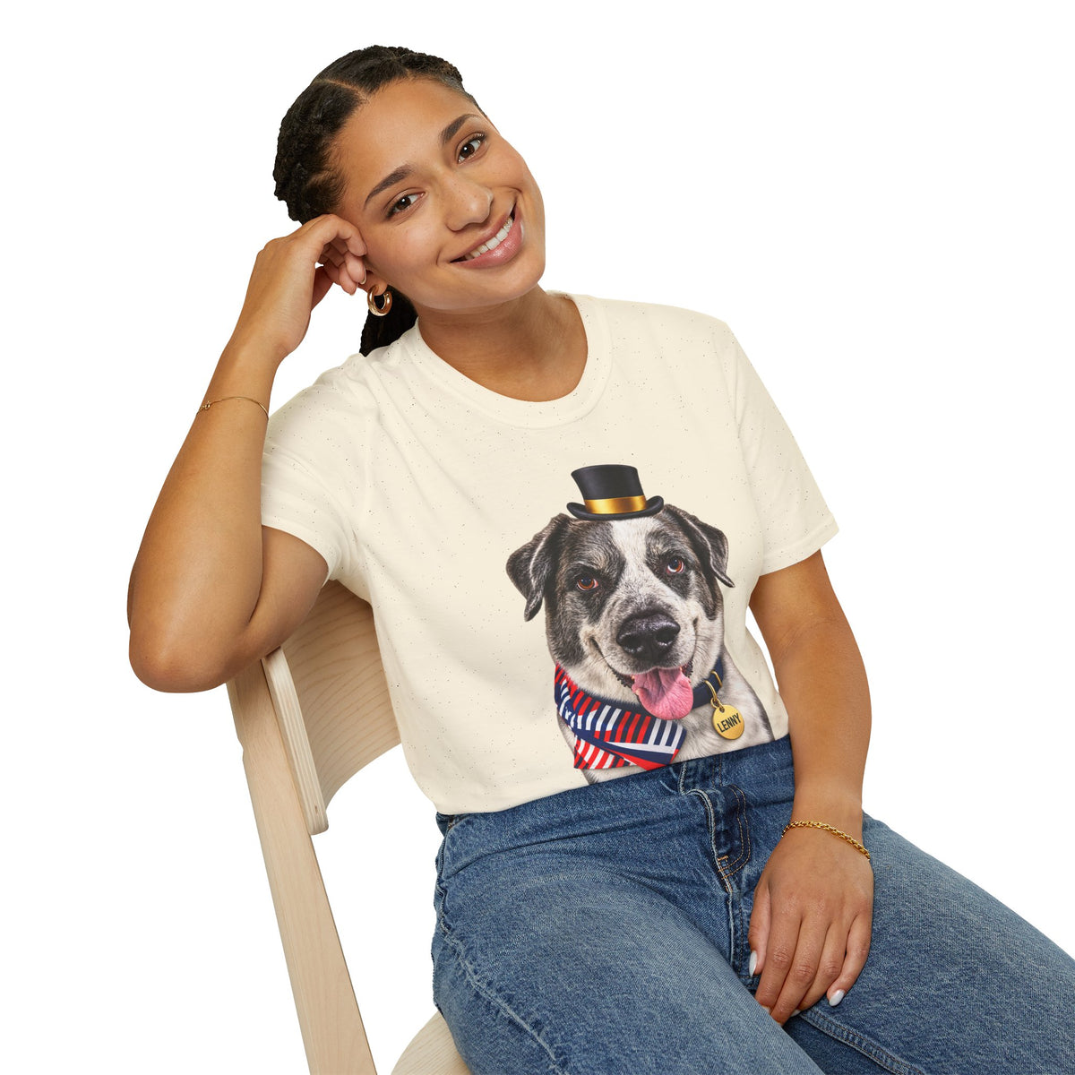 Patriotic Pup Tee — Dog with Top Hat & American Flag Bandana
