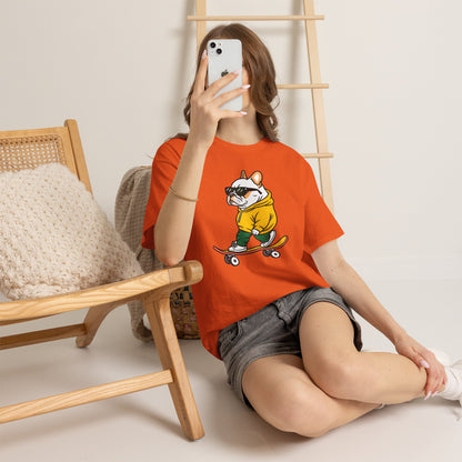 Skateboarding French Bulldog T‑Shirt – Cute Bulldog on Skateboard Graphic Tee