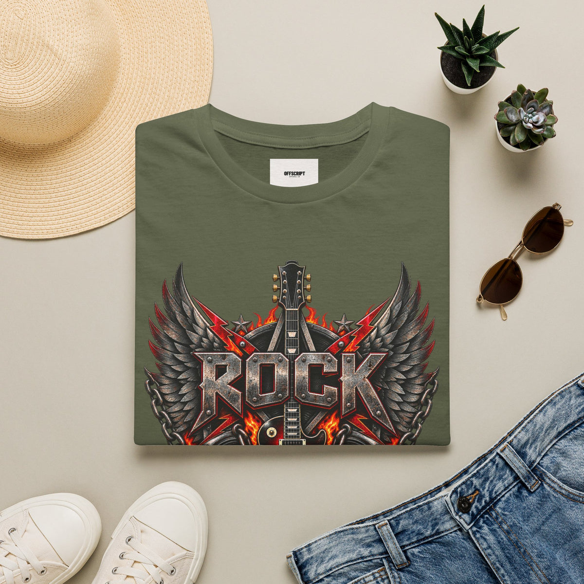 Rock Wings T‑Shirt — Vintage Guitar Flame Graphic Tee for Music Lovers