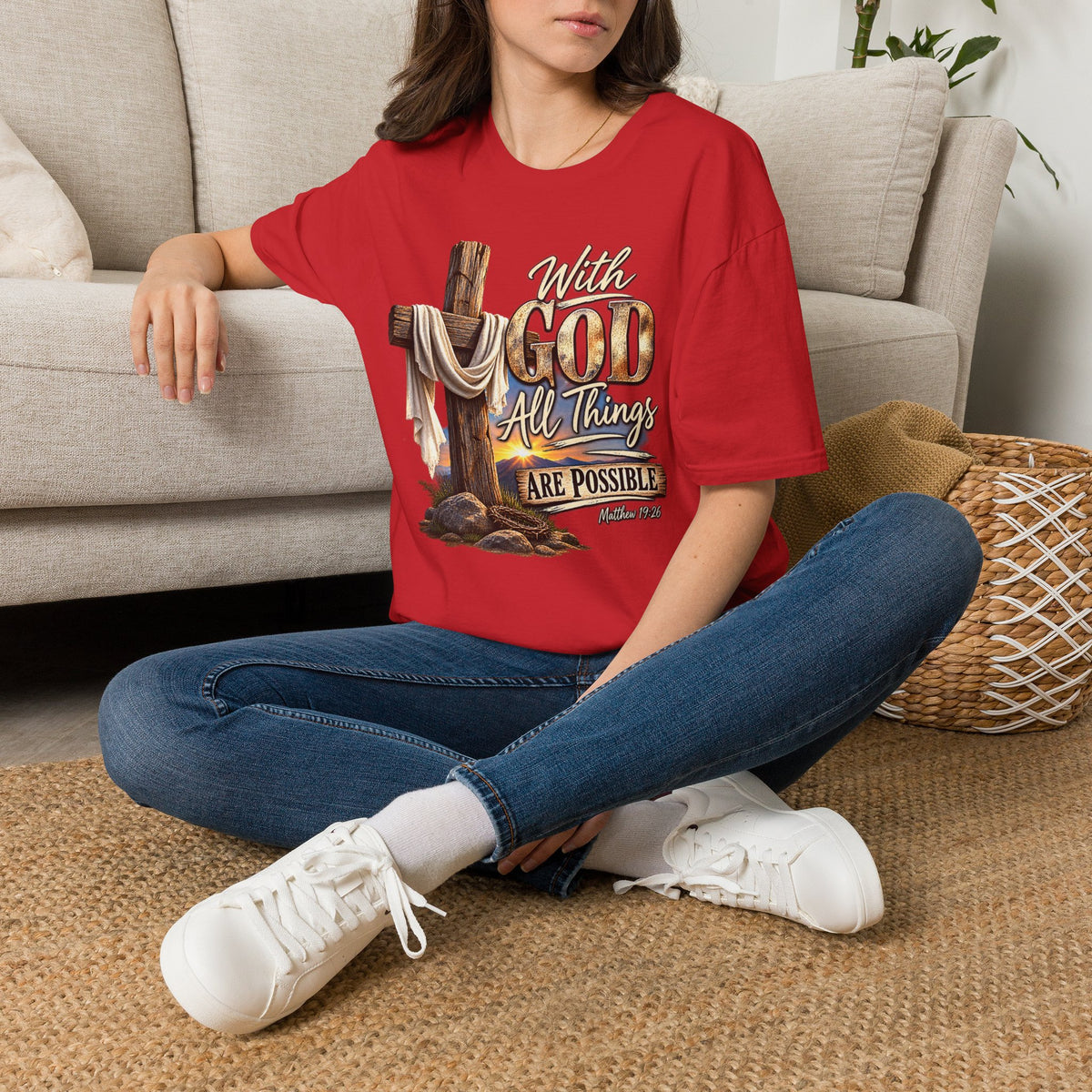 With God All Things Are Possible T‑Shirt — Christian Cross Faith Shirt