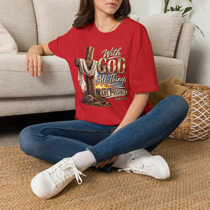 With God All Things Are Possible T‑Shirt — Christian Cross Faith Shirt