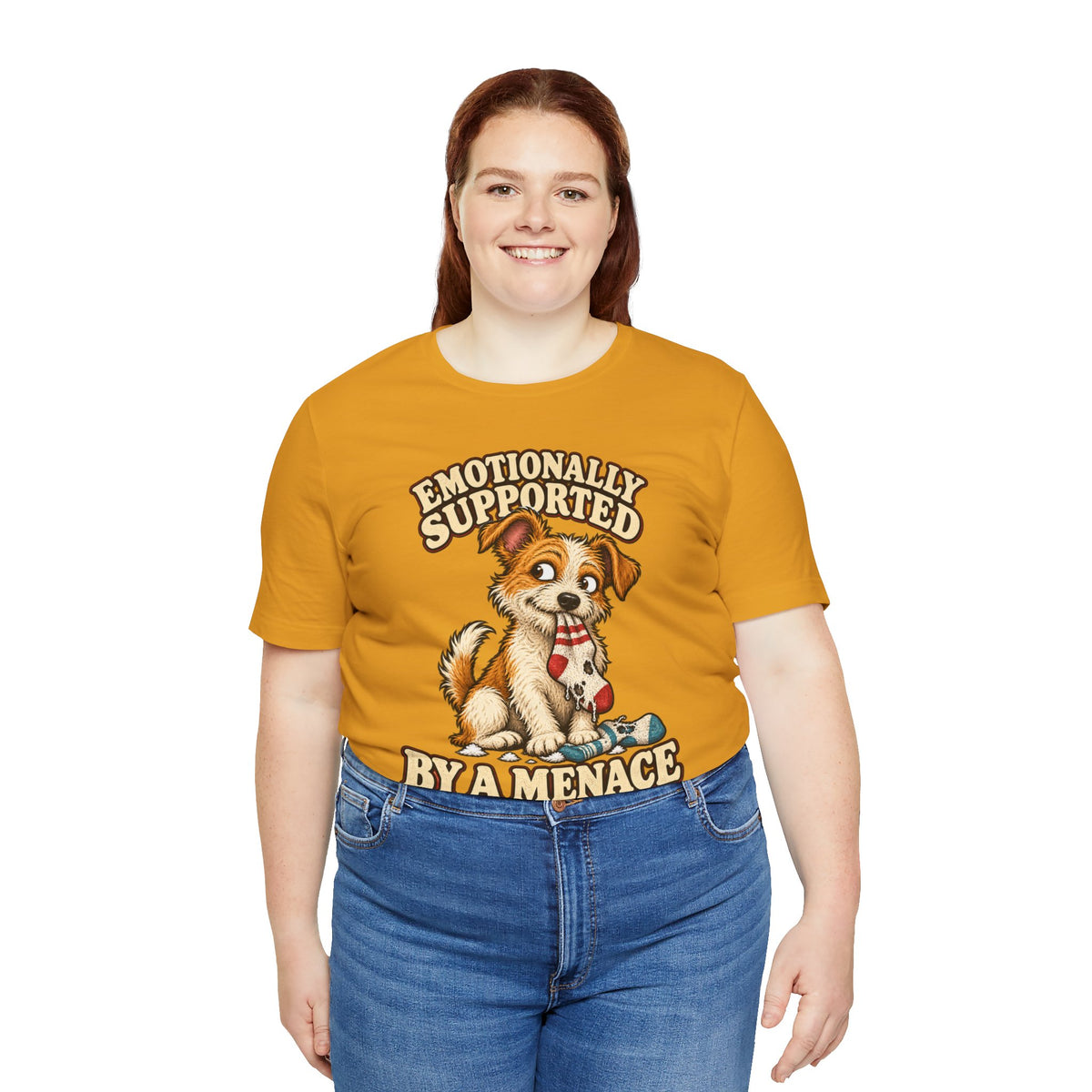 Emotionally Supported by a Menace Tee — Cute Puppy Graphic T‑Shirt