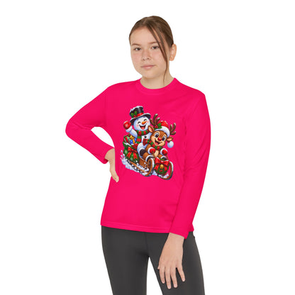 Kids' Christmas Sledding Tee — Snowman & Reindeer Holiday Long Sleeve