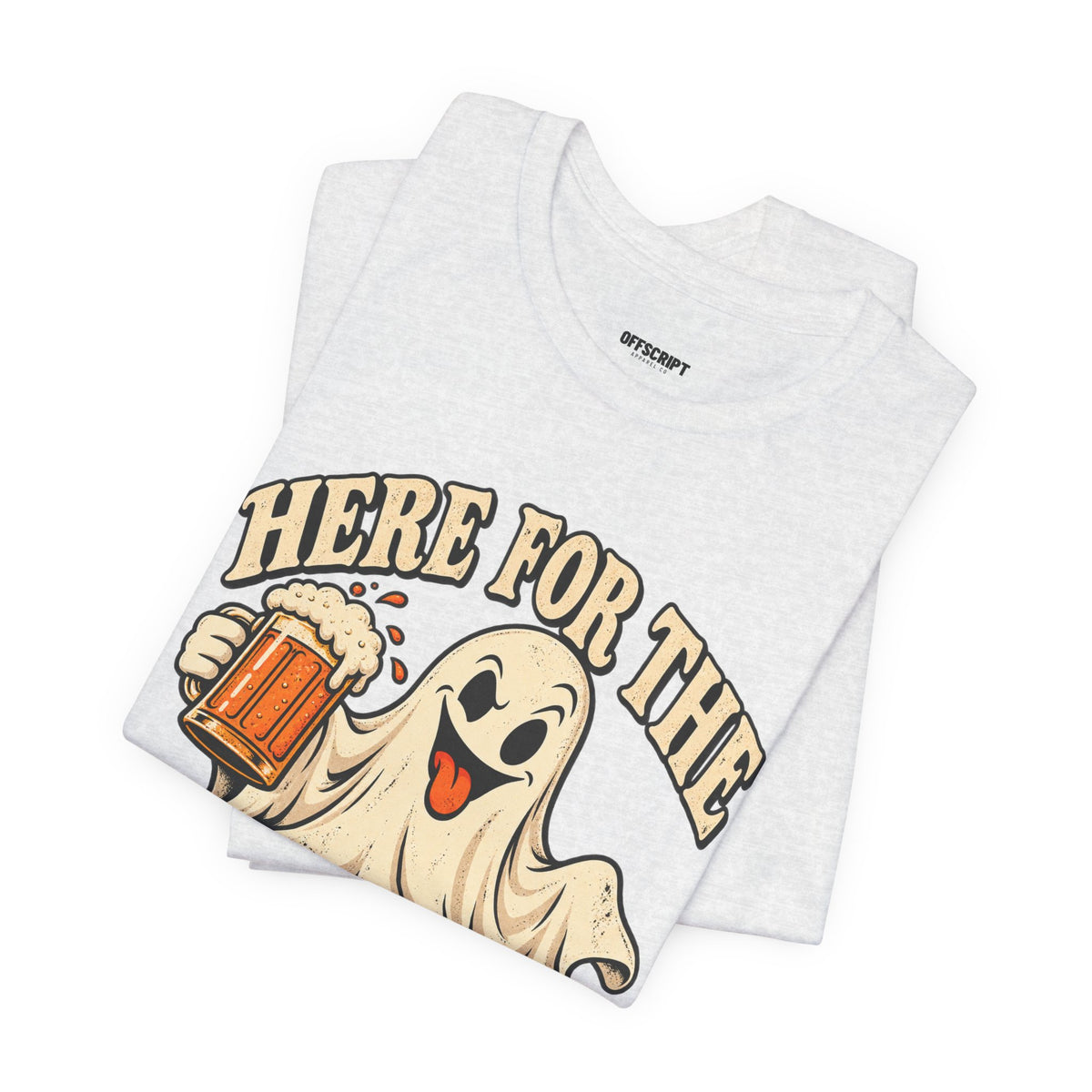 Here for the Boos Halloween T-Shirt — Ghost Drinking Beer Graphic Tee