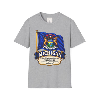 Michigan State Flag T-Shirt — Vintage State Seal Tee (TUEBOR)