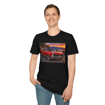 Classic Red Muscle Car T-Shirt — Vintage Pontiac Sunset Driving Tee