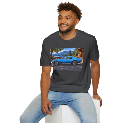 1968 Chevrolet Corvette Stingray Graphic T‑Shirt — Blue Classic Car Lakefront Print