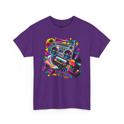 Retro Boombox Tee — 80s Neon Music Graphic T-Shirt