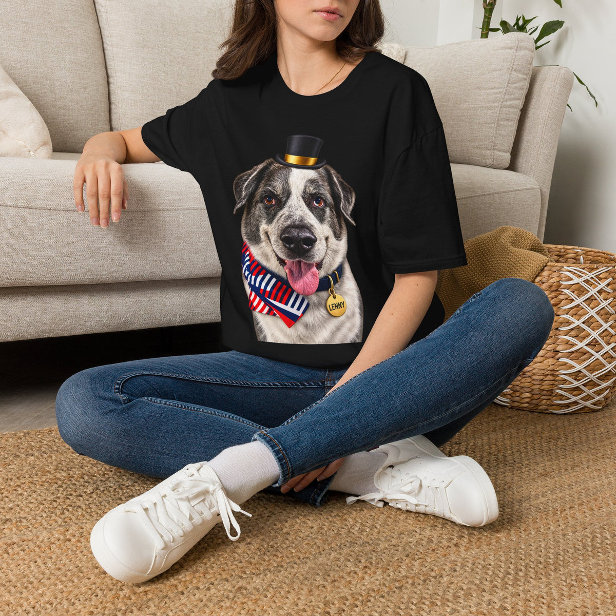 Patriotic Pup Tee — Dog with Top Hat & American Flag Bandana