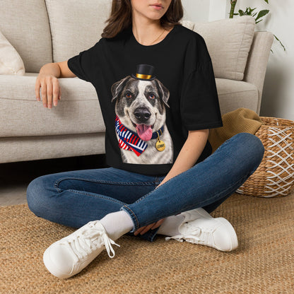 Patriotic Pup Tee — Dog with Top Hat & American Flag Bandana