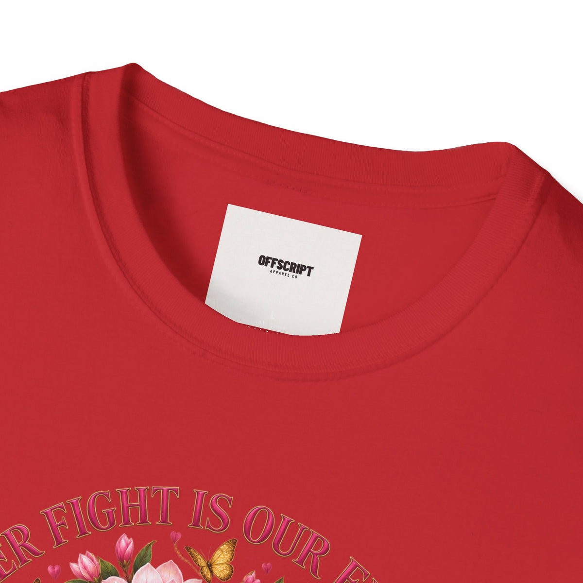Breast Cancer Awareness T-Shirt – “Her Fight Is Our Fight” Pink Ribbon Floral Tee