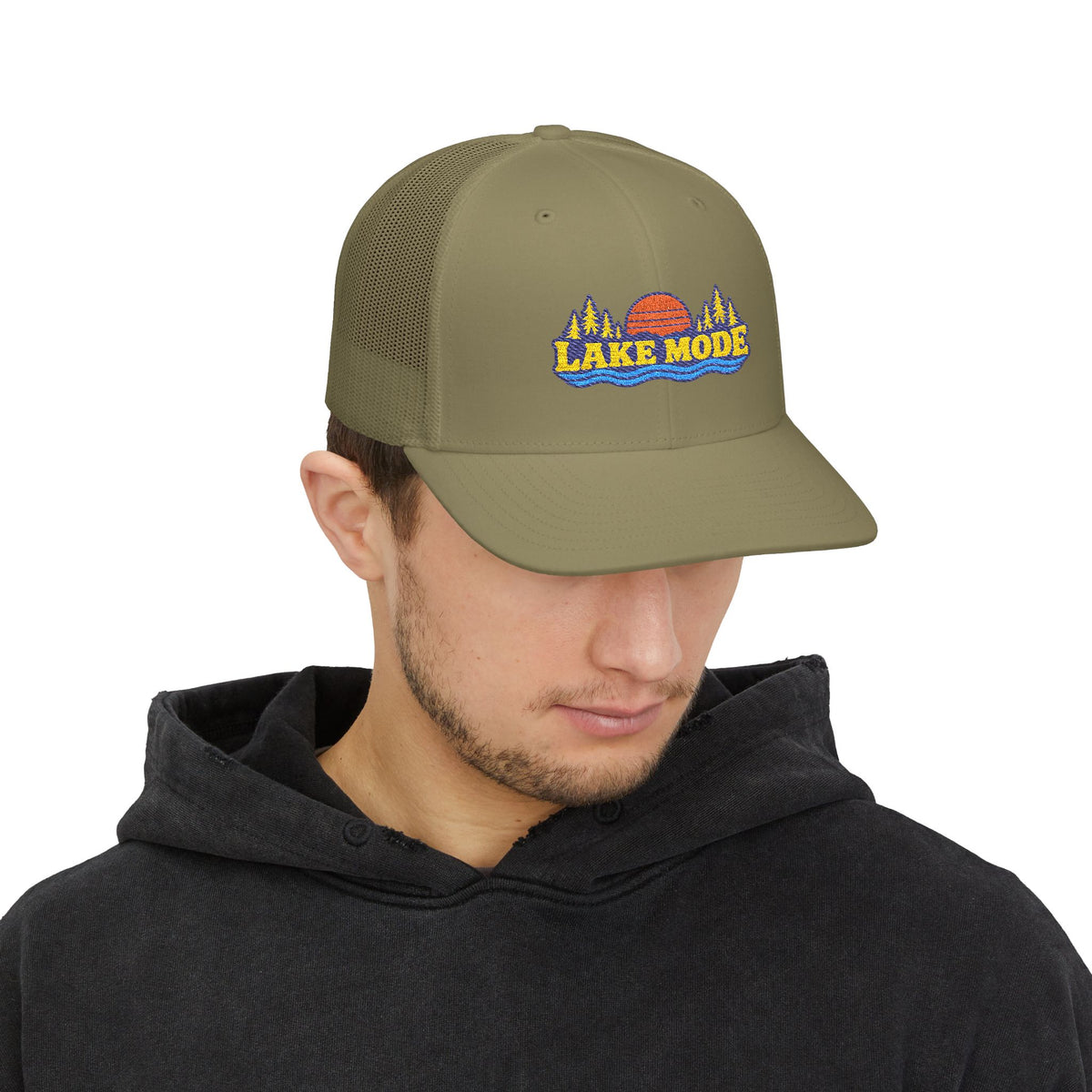 Lake Mode Trucker Hat — Embroidered Sunset Snapback Cap