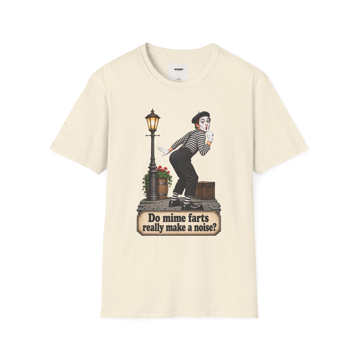 Mime Graphic T-Shirt — "Do Mime Farts Really Make a Noise?" Vintage Street Performer Tee