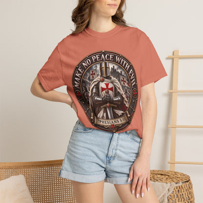 Make No Peace With Evil T-shirt | Crusader Helmet Ephesians 5:11