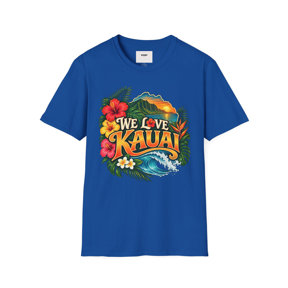 We Love Kauai T-Shirt — Hawaiian Island Sunset Floral Tee