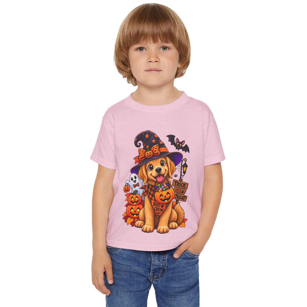 Toddler Halloween Puppy T-Shirt — Cute Witch Dog with Pumpkins & 'Trick or Treat'