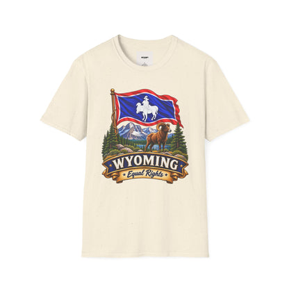 Wyoming Flag T-Shirt — Cowboy & Bison Mountain Scenic Tee