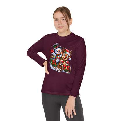 Kids' Christmas Sledding Tee — Snowman & Reindeer Holiday Long Sleeve