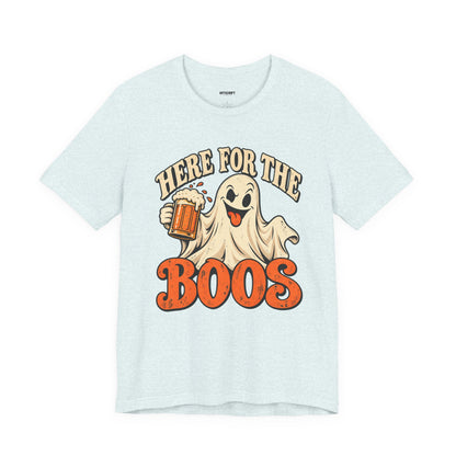 Here for the Boos Halloween T-Shirt — Ghost Drinking Beer Graphic Tee
