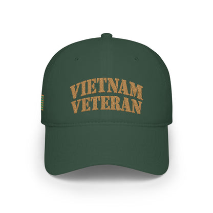 Vietnam Veteran Baseball Cap — Embroidered Gold Text Low Profile Hat for Veterans & Memorial Events