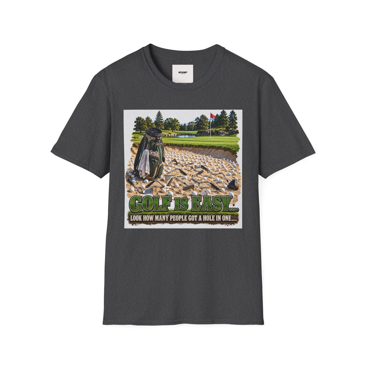 Golf Bunker Scene T-Shirt — "How Many People Live & Work In Dunes" Graphic Tee