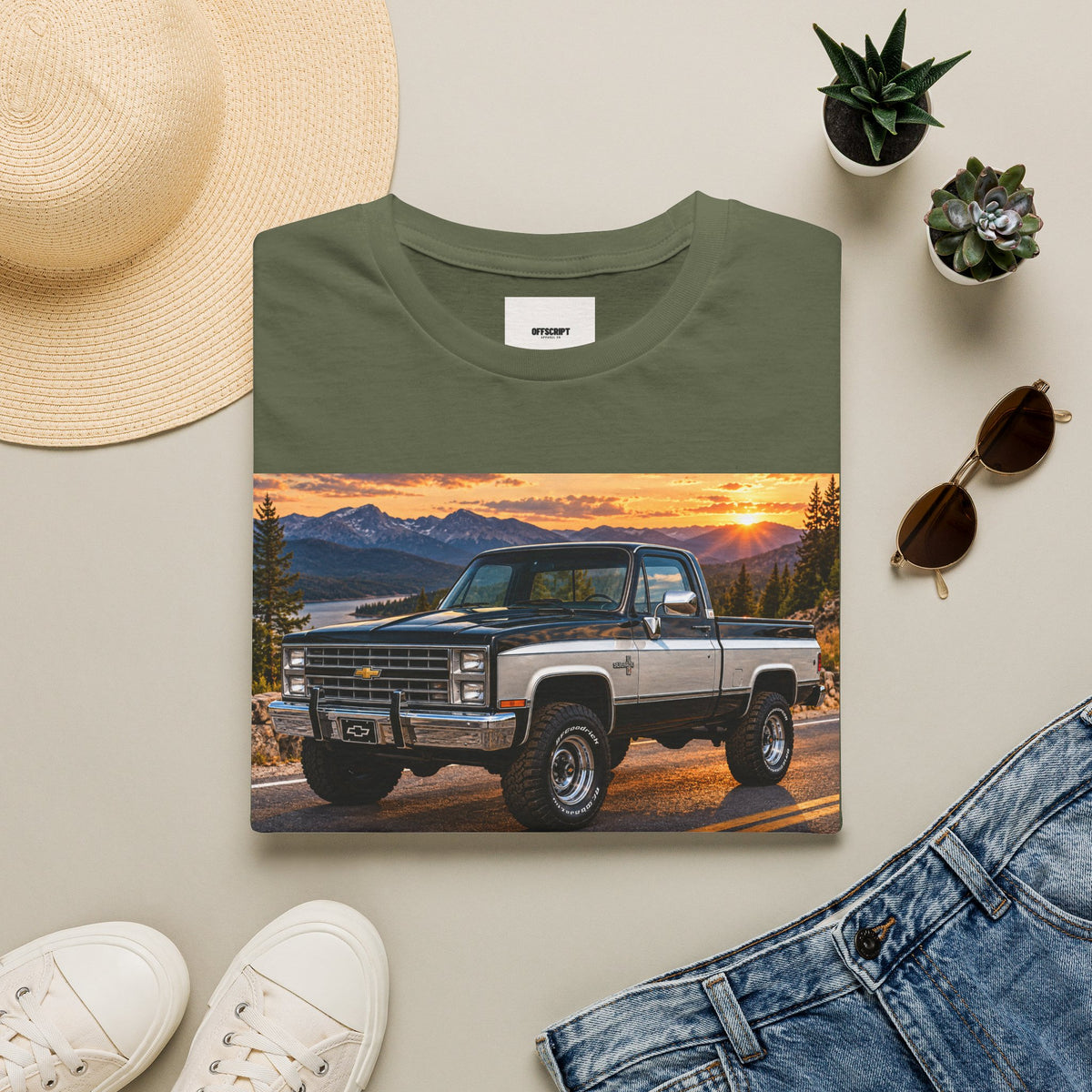 Vintage Chevy Truck T-Shirt — Sunset Mountain Off-Road Tee