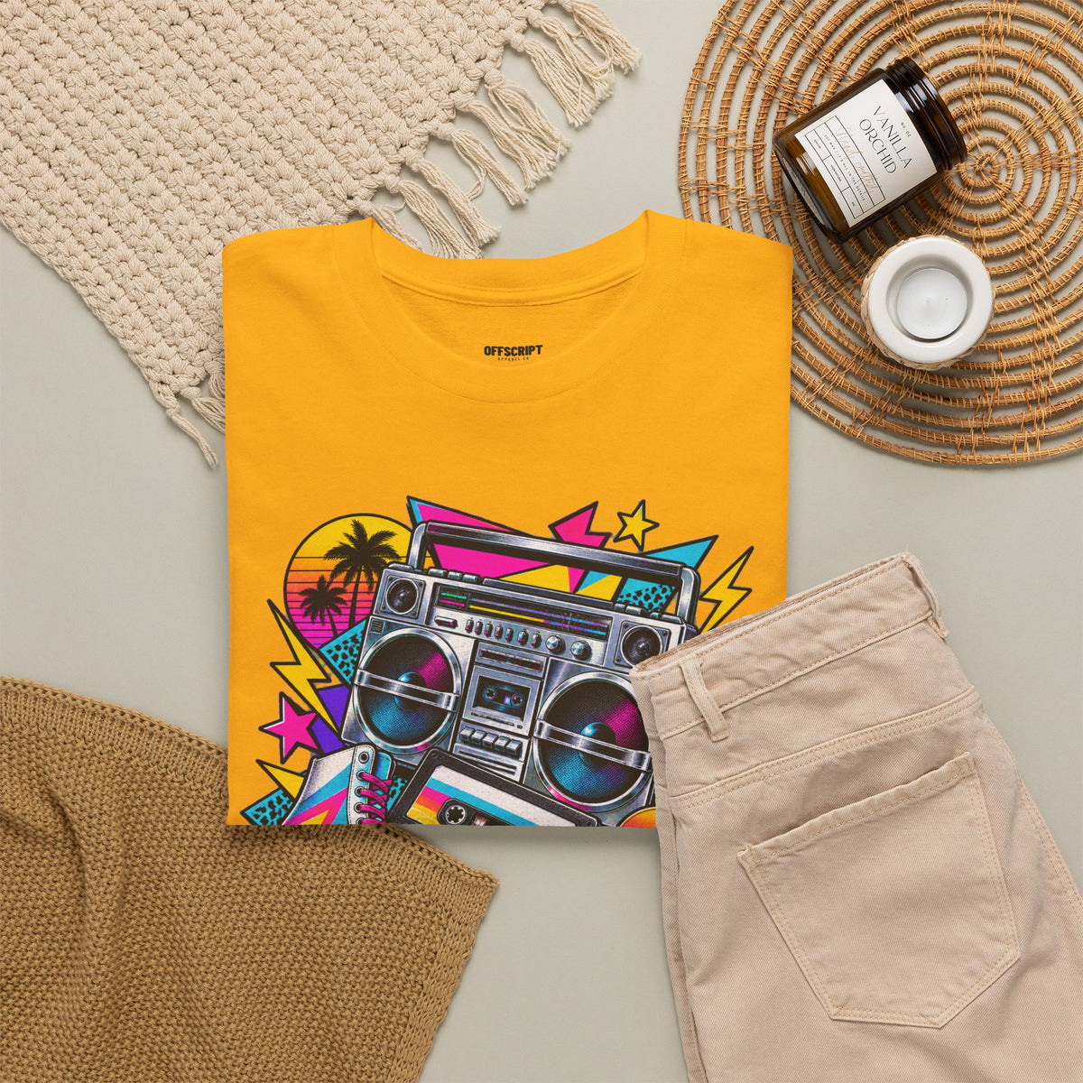 Retro Boombox Tee — 80s Neon Music Graphic T-Shirt