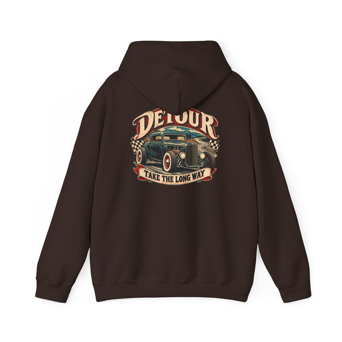 Detour Vintage Hot Rod Hoodie — "Take The Long Way" Classic Car Sweatshirt