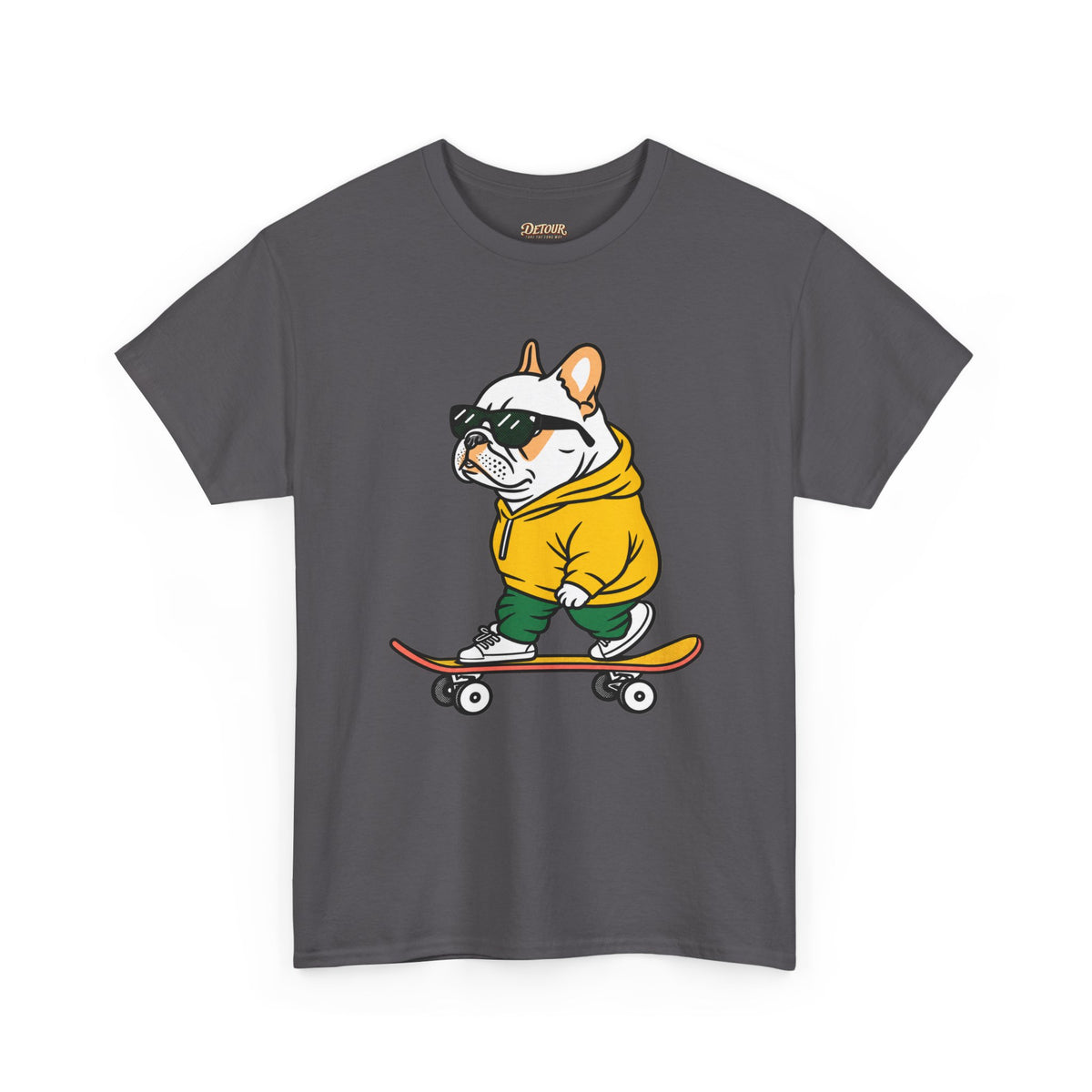 Skateboarding French Bulldog T‑Shirt – Cute Bulldog on Skateboard Graphic Tee