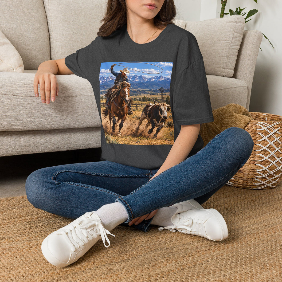 Cowboy Roping Photo T-Shirt — Western Ranch Scenic Tee