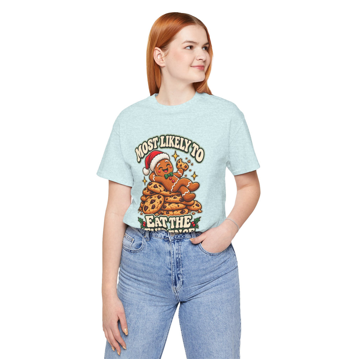 Funny Christmas Tee — "Most Likely to Eat the Evidence" Gingerbread Cookie Shirt