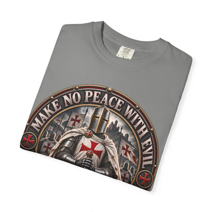 Make No Peace With Evil T-shirt | Crusader Helmet Ephesians 5:11