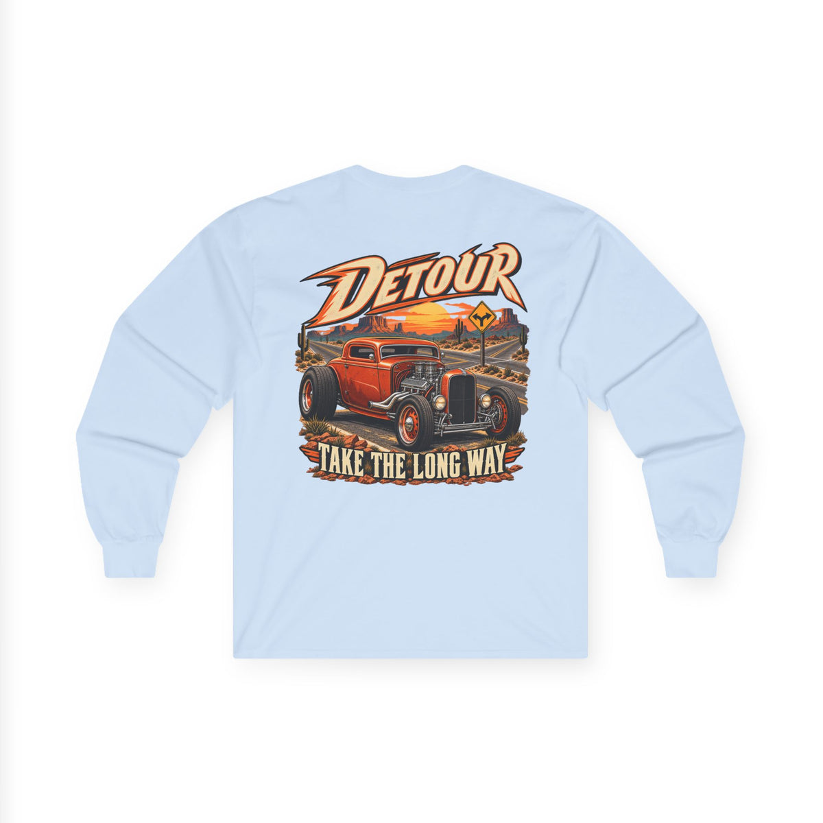 Detour Classic Car Long Sleeve Tee – 'Take The Long Way' Vintage Hot Rod Shirt