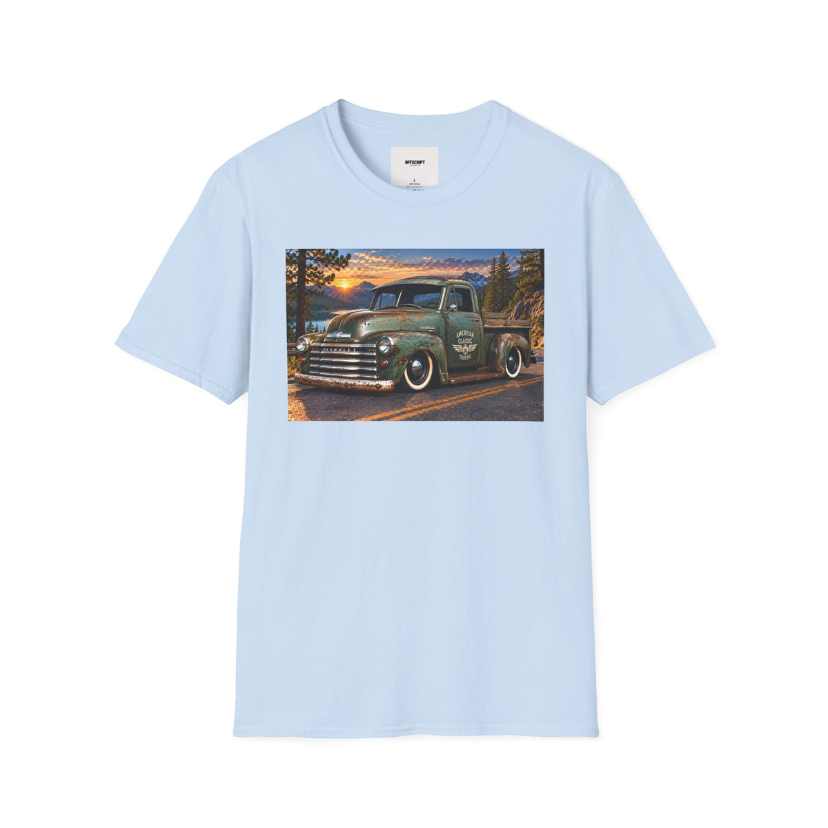 Vintage Green Pickup Truck T-Shirt — Retro Rustic Sunset Road Tee