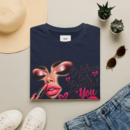 T-Shirt — "Confidence Looks Beautiful on You" Glam Makeup Graphic