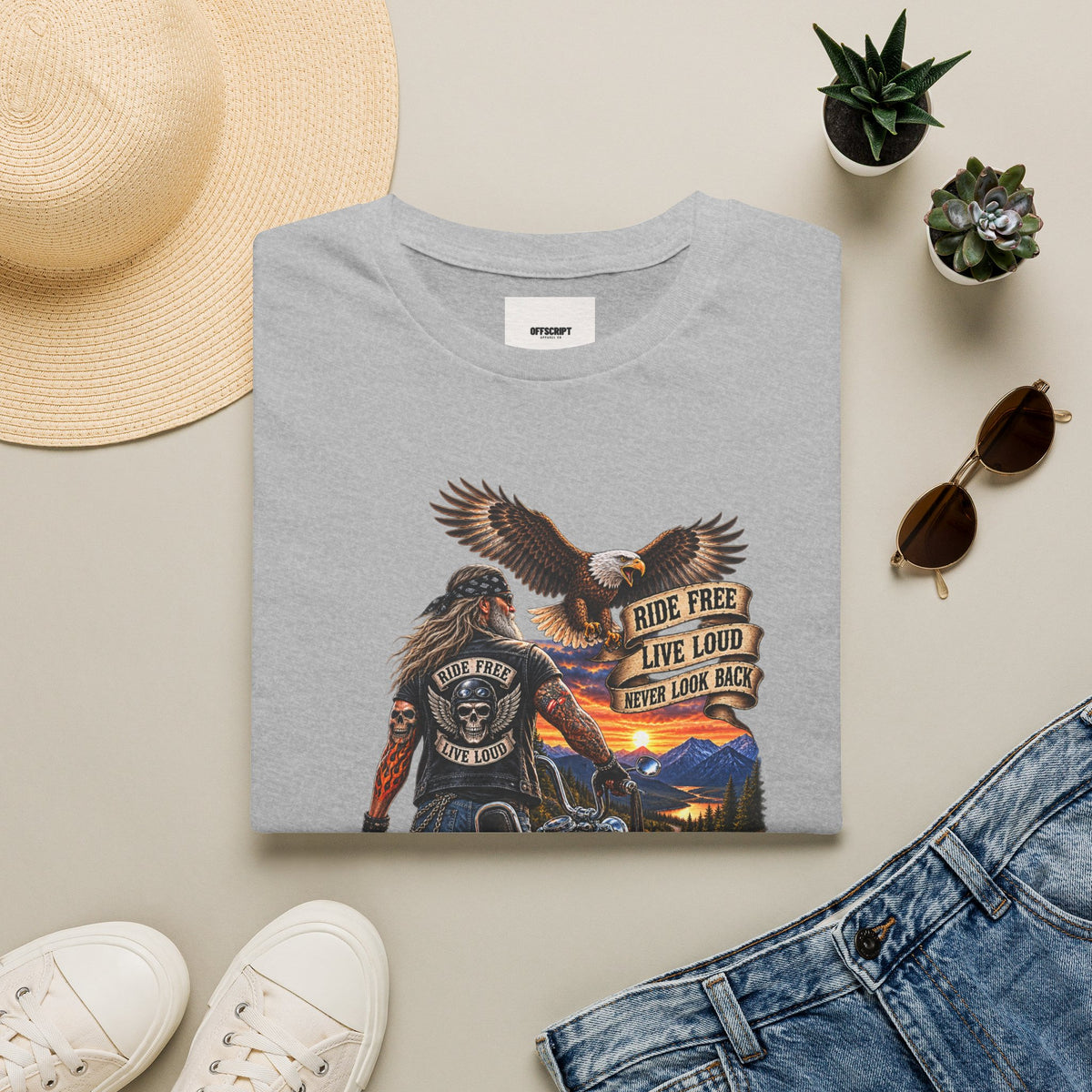 Biker Eagle T-Shirt — "Ride Free, Live Loud" Motorcycle Tee