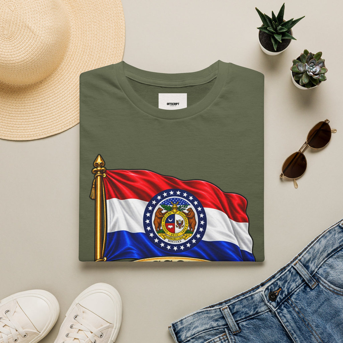Missouri Flag T‑Shirt — State Seal & Motto Folded Flag Tee