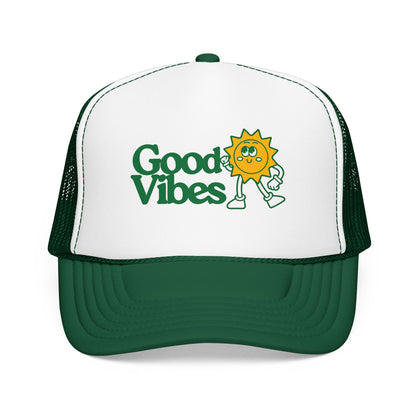 Good Vibes Sun Trucker Hat — Retro Sunny Graphic Foam Cap