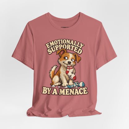 Emotionally Supported by a Menace Tee — Cute Puppy Graphic T‑Shirt
