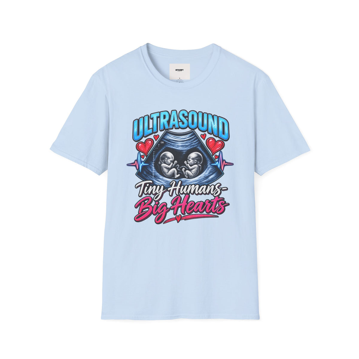 Ultrasound Twins T‑Shirt — Tiny Humans Big Hearts Pregnancy Tee