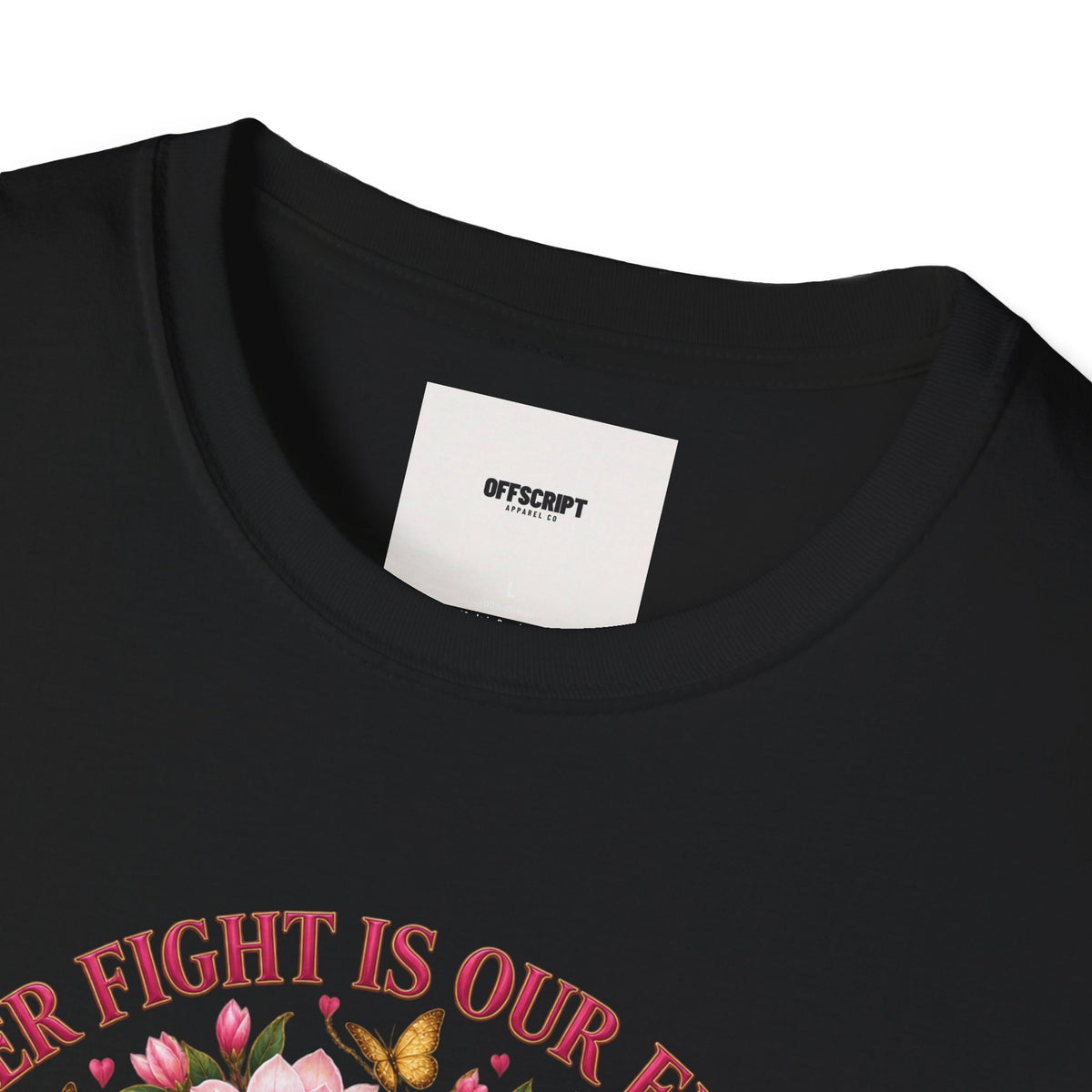 Breast Cancer Awareness T-Shirt – “Her Fight Is Our Fight” Pink Ribbon Floral Tee