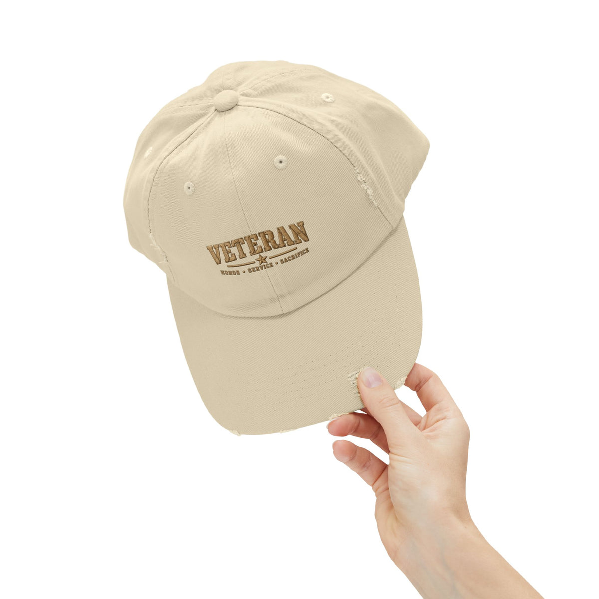 Veteran Distressed Cap — Honor Courage Sacrifice Embroidered Hat