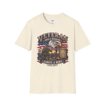 Veteran Once a Warrior T-Shirt — Patriotic Eagle & Flag Military Tribute