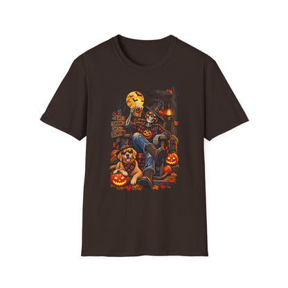 Halloween Skeleton Scarecrow T-Shirt — 'Eat Drink & Be Scary' Pumpkin Dog Tee