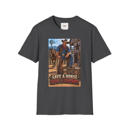 Cowboy Graphic T-Shirt — “Save a Horse, Ride a Cowboy” Western Tee