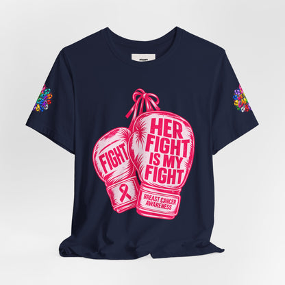 Breast Cancer Awareness Tee – “Her Fight Is My Fight” Boxing Gloves T-Shirt