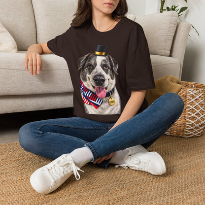 Patriotic Pup Tee — Dog with Top Hat & American Flag Bandana