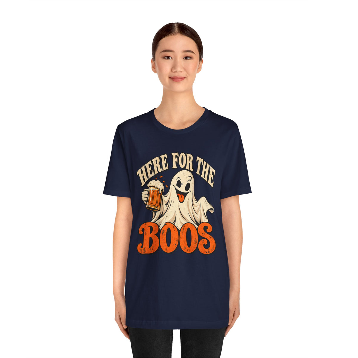 Here for the Boos Halloween T-Shirt — Ghost Drinking Beer Graphic Tee