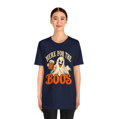 Here for the Boos Halloween T-Shirt — Ghost Drinking Beer Graphic Tee